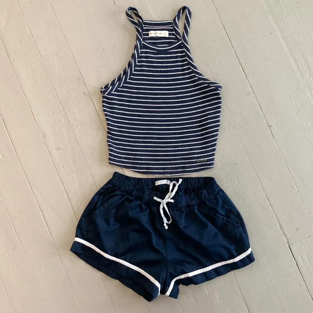 Abercrombie & Fitch navy blue pj lounge shorts and tank top SET Small - Picture 1 of 9
